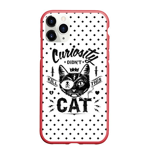 Чехол iPhone 11 Pro матовый Curiosity Cat / 3D-Красный – фото 1