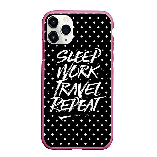 Чехол iPhone 11 Pro матовый Sleep Work Travel Repeat / 3D-Малиновый – фото 1