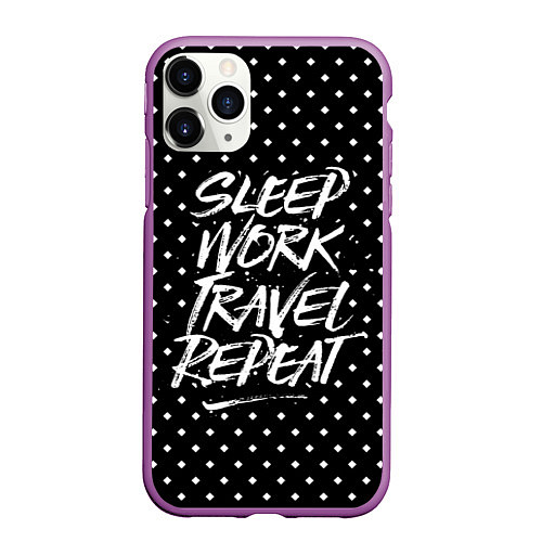 Чехол iPhone 11 Pro матовый Sleep Work Travel Repeat / 3D-Фиолетовый – фото 1