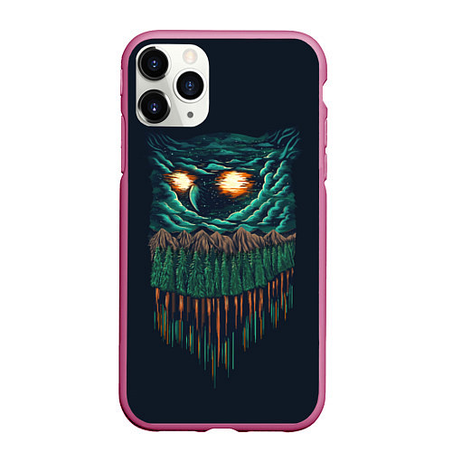 Чехол iPhone 11 Pro матовый Лесная сова / 3D-Малиновый – фото 1