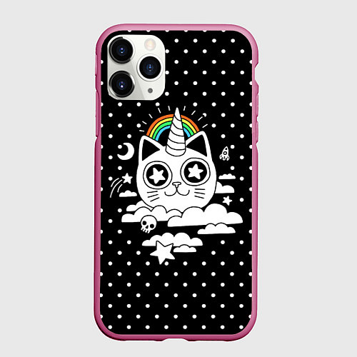 Чехол iPhone 11 Pro матовый Магический котик / 3D-Малиновый – фото 1