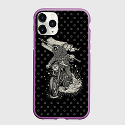 Чехол iPhone 11 Pro матовый Медведь мотоциклист, цвет: 3D-фиолетовый