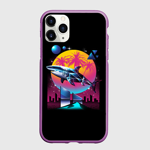 Чехол iPhone 11 Pro матовый Ретро акула / 3D-Фиолетовый – фото 1