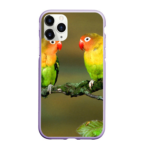 Чехол iPhone 11 Pro матовый Два попугая / 3D-Светло-сиреневый – фото 1