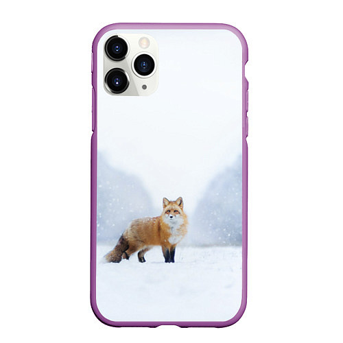 Чехол iPhone 11 Pro матовый Лиса на снегу / 3D-Фиолетовый – фото 1