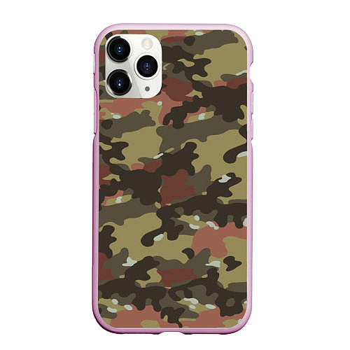 Чехол iPhone 11 Pro матовый Камуфляж: коричневый/хаки / 3D-Розовый – фото 1