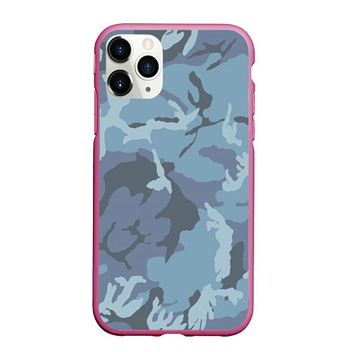 Чехол iPhone 11 Pro матовый Камуфляж: голубой/синий / 3D-Малиновый – фото 1