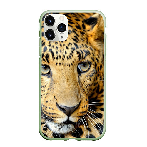 Чехол iPhone 11 Pro матовый Улыбка леопарда / 3D-Салатовый – фото 1