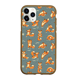 Чехол iPhone 11 Pro матовый Foxes Yoga, цвет: 3D-коричневый