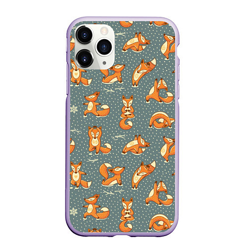 Чехол iPhone 11 Pro матовый Foxes Yoga / 3D-Светло-сиреневый – фото 1