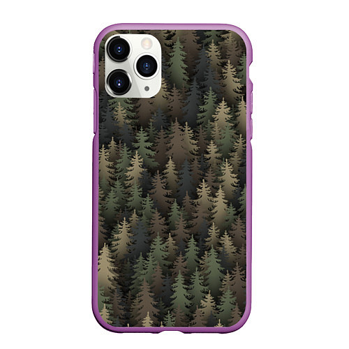 Чехол iPhone 11 Pro матовый Лесной камуфляж / 3D-Фиолетовый – фото 1