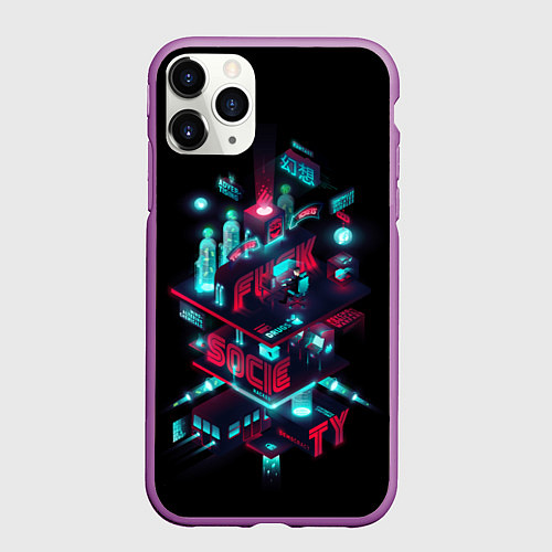 Чехол iPhone 11 Pro матовый Mr Robot City / 3D-Фиолетовый – фото 1