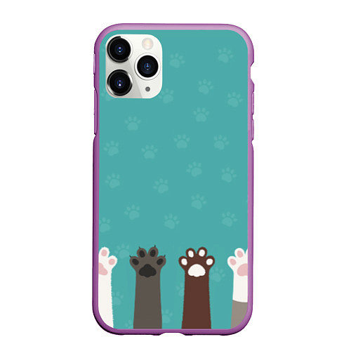 Чехол iPhone 11 Pro матовый Лапки котеек / 3D-Фиолетовый – фото 1