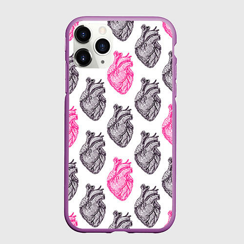 Чехол iPhone 11 Pro матовый Сердца 1 / 3D-Фиолетовый – фото 1