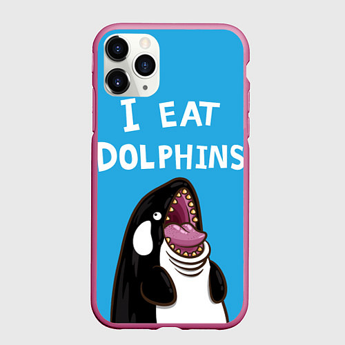 Чехол iPhone 11 Pro матовый I eat dolphins / 3D-Малиновый – фото 1