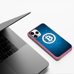 Чехол iPhone 11 Pro матовый Bitcoin Blue, цвет: 3D-малиновый — фото 2