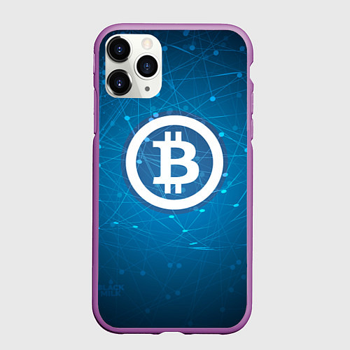 Чехол iPhone 11 Pro матовый Bitcoin Blue / 3D-Фиолетовый – фото 1