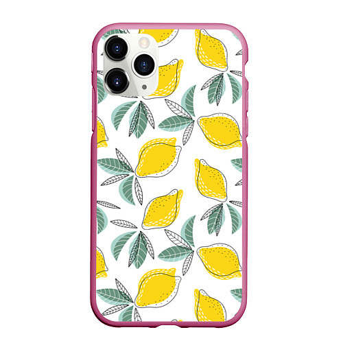 Чехол iPhone 11 Pro матовый Лимончики / 3D-Малиновый – фото 1