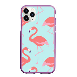 Чехол iPhone 11 Pro матовый Розовые фламинго, цвет: 3D-фиолетовый
