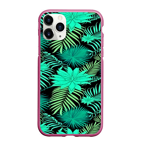 Чехол iPhone 11 Pro матовый Tropical pattern / 3D-Малиновый – фото 1