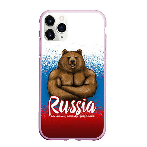 Чехол iPhone 11 Pro матовый Russian Bear / 3D-Розовый – фото 1