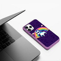 Чехол iPhone 11 Pro матовый Радужный единорог, цвет: 3D-фиолетовый — фото 2
