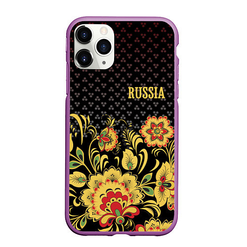 Чехол iPhone 11 Pro матовый Russia: black edition / 3D-Фиолетовый – фото 1