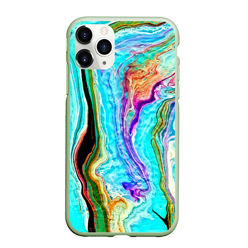 Чехол iPhone 11 Pro матовый Цветные разводы / 3D-Салатовый – фото 1