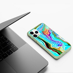 Чехол iPhone 11 Pro матовый Цветные разводы, цвет: 3D-салатовый — фото 2