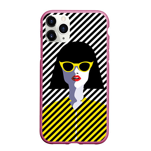 Чехол iPhone 11 Pro матовый Pop art girl / 3D-Малиновый – фото 1