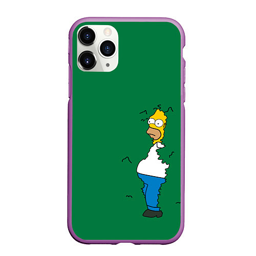 Чехол iPhone 11 Pro матовый Гомер в кустах / 3D-Фиолетовый – фото 1