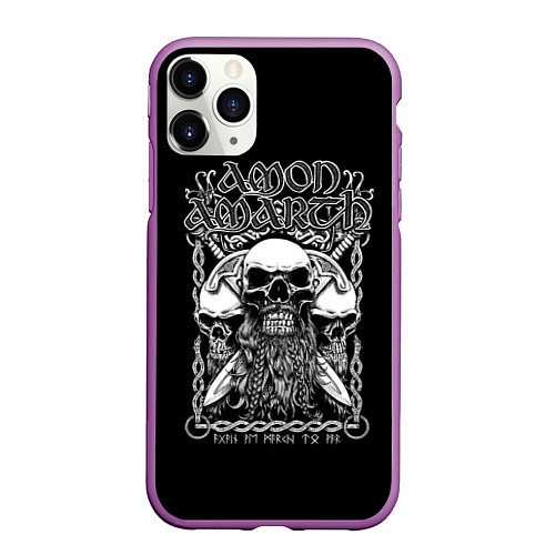 Чехол iPhone 11 Pro матовый Amon Amarth: Trio Skulls / 3D-Фиолетовый – фото 1