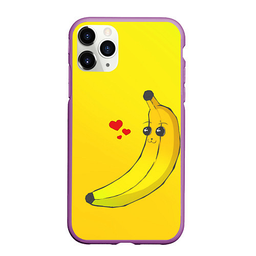 Чехол iPhone 11 Pro матовый Just Banana (Yellow) / 3D-Фиолетовый – фото 1