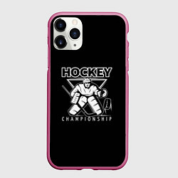 Чехол iPhone 11 Pro матовый Hockey Championship, цвет: 3D-малиновый