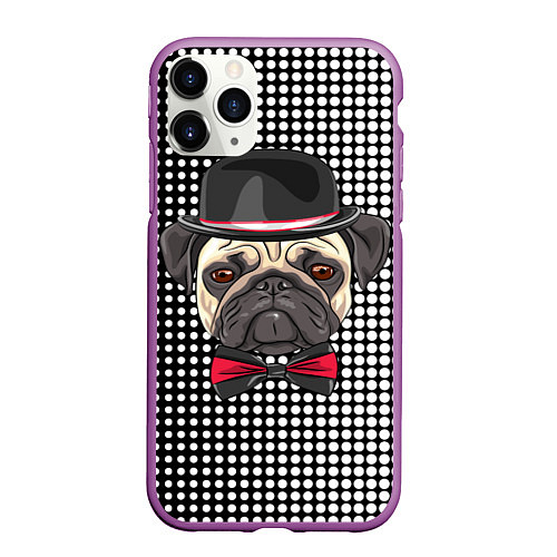 Чехол iPhone 11 Pro матовый Mr Pug / 3D-Фиолетовый – фото 1