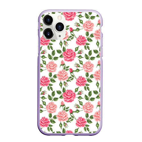Чехол iPhone 11 Pro матовый Розы Паттерн / 3D-Светло-сиреневый – фото 1