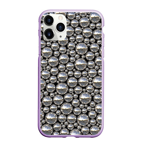 Чехол iPhone 11 Pro матовый Серебряные шары / 3D-Сиреневый – фото 1