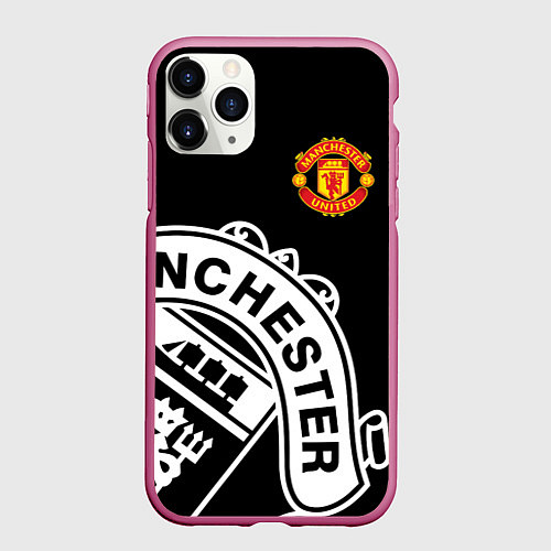 Чехол iPhone 11 Pro матовый Man United: Black Collection / 3D-Малиновый – фото 1