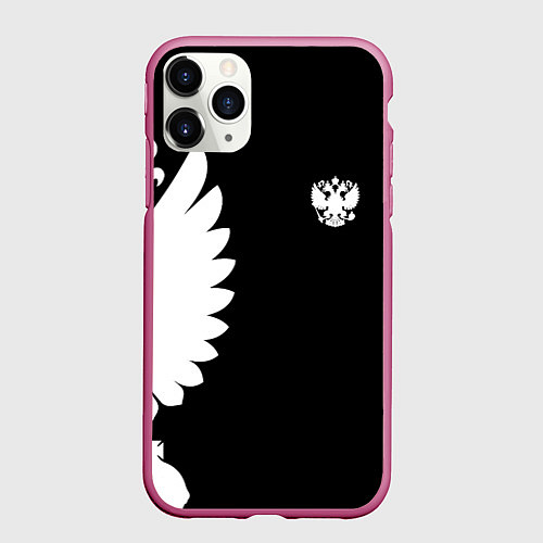 Чехол iPhone 11 Pro матовый Russia - Black collection / 3D-Малиновый – фото 1