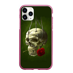 Чехол iPhone 11 Pro матовый Череп и роза, цвет: 3D-малиновый