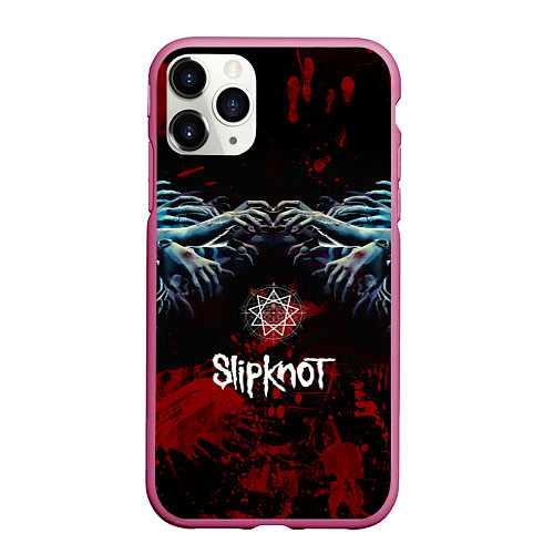 Чехол iPhone 11 Pro матовый Slipknot руки зомби / 3D-Малиновый – фото 1
