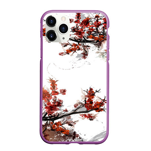 Чехол iPhone 11 Pro матовый САКУРА / 3D-Фиолетовый – фото 1