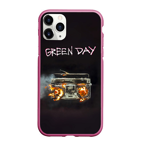 Чехол iPhone 11 Pro матовый Green Day магнитофон в огне / 3D-Малиновый – фото 1