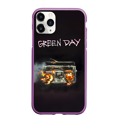 Чехол iPhone 11 Pro матовый Green Day магнитофон в огне / 3D-Фиолетовый – фото 1