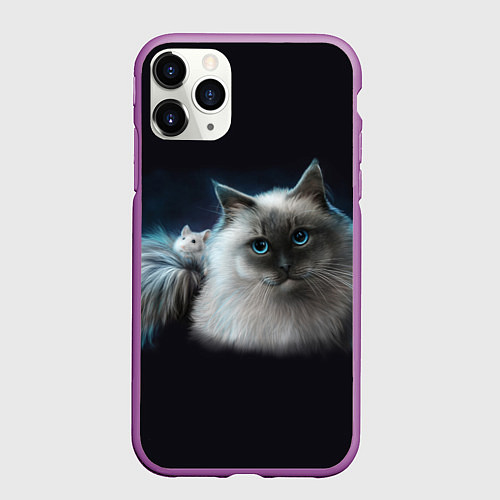 Чехол iPhone 11 Pro матовый Кошка и мышка / 3D-Фиолетовый – фото 1