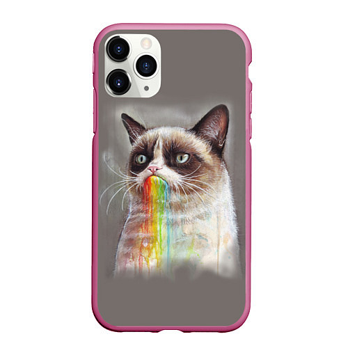 Чехол iPhone 11 Pro матовый Grumpy Cat / 3D-Малиновый – фото 1