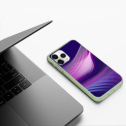 Чехол iPhone 11 Pro матовый Фиолетовые Волны, цвет: 3D-салатовый — фото 2