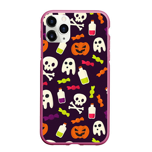 Чехол iPhone 11 Pro матовый Halloween / 3D-Малиновый – фото 1