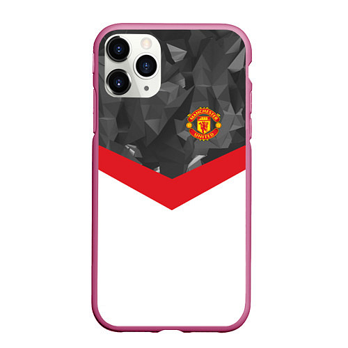 Чехол iPhone 11 Pro матовый Man United FC: Grey Polygons / 3D-Малиновый – фото 1
