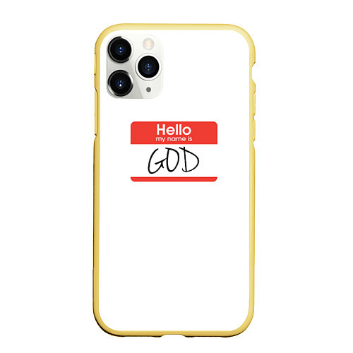 Чехол iPhone 11 Pro матовый Hello: my name is God / 3D-Желтый – фото 1